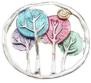 Broche magnético para bufandas, chales, ponchos, bolsos, botas, joyas, árbol de la vida, hojas plateadas, multicolor