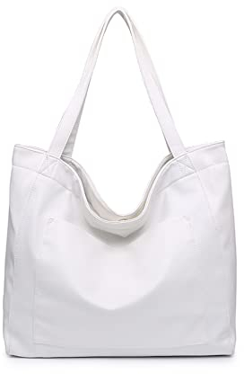 NICOLE & DORIS Handtasche Damen Groß Shopper Tasche Casual Schultertasche Weiche Leder Tragetasche Reise Tote Bag Elegant Handtaschen Weiß