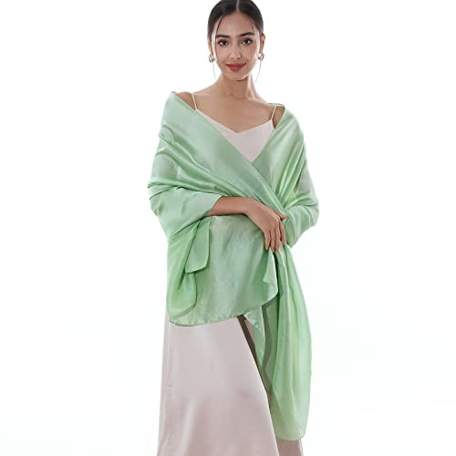 RIIQIICHY Ladies Green Scarf Pashmina Shawls and Wraps for Weddings Like Silk Chffion Scarf for Women Evening Dresses
