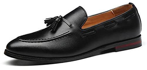 WOkismD Mocasines de Cuero sin Cordones para Hombre, Mocasines de Estilo de conducción, cómodos Zapatos Casuales para Caminar a Diario, Zapatos de Vestir para Bodas y Fiestas,Negro,48