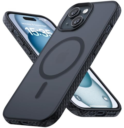 Lamicall Case for iPhone 15 for MagSafe, [Anti-Slip Edge] [Translucent Back] Magnetic Phone Case for iPhone 15, Military Grade Shockproof Bumper, Drop-Proof Airbag, Protective Hard Cover 6.1” - Black