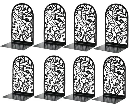 (8, Black) Deefongo Buchstützen Metall Schwarz, Bücherstütze Bücherhalter für Regal, Schwarz Buchhalter Regal-Bookend Holder mit rutschfeste Bücherstopper für Schule Zuhause Büro