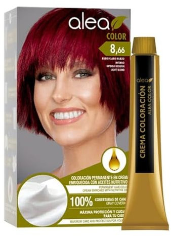 ALEA - Tinte Pelo Mujer - Número 8.66 K - Color Rubio Claro Rojizo Intenso - Coloración Permanente en Crema - con Aceite de Argán y Macadamia - Cobertura de Canas - Máxima Protección y Cuidado
