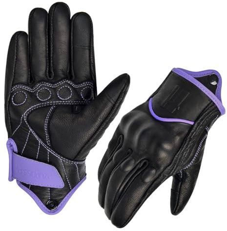 Harssidanzar Gants de Moto à écran Tactile en Cuir de chèvre à Doigt Complet pour Femmes GL016EU,Violet Clair,Taille XL
