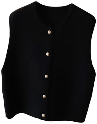 rockible Stylish Knitted Vest Women Sweater Vest Ladies Knitted Waistcoat for Women Knitted Tank Top with Button Detail for Ladies Girls Women's Outdoor Activities, Black