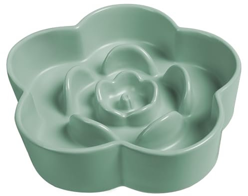 WoofinPets Ceramic Slow Feeder Dog/Cat Bowl, Anti-Choking Food Bowl, 8 11.3oz for Medium, Large Breeds, Plum Puzzle Design, Non-Slip Silicone, Dishwasher and Microwave Safe, Green