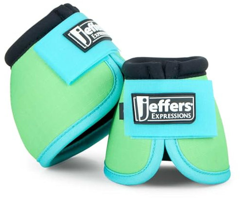 Jeffers Equine Ballistic Bell Boots - Lime & Turquoise, Large | Shock Absorbing Hoof Protection for Horses | Secure Double Hook & Loop Closure, Perfect for Travel, Training, & Equestrian Riding