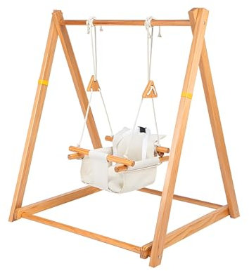 Trintion Multifunktionale schaukel mit GestellKinderschaukel für drinnen und draußenHöhenverstellbare HolzschaukelInklusive Sicherheitsgurt und Montageset