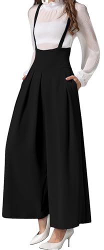 MGizo DtiSpectrum Pantalón de Pierna Ancha para Mujer con Tirantes - Cintura Alta, Elegante Pantalón con Tirantes Finos y Bolsillos, Mono con Peto Cropped con Pliegues