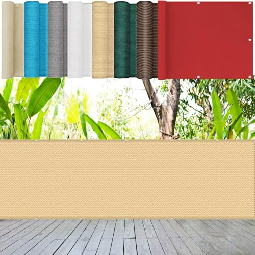 Pantalla de Balcón 130 x 600 cm 220G/M² Densidad HDPE UV Protección Transpirable, Fácil Instalación Pantalla HDPE para Balcón para Jardín, Vayas O Piscina, Amarillo Arena