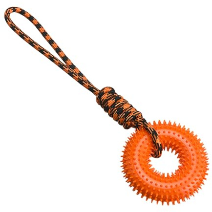 Genérico Juguetes Chirriantes para Perros - Anillo con Púas para Mordedores Agresivos - Anillo para Morder con Cuerda para Perros Fuertes para Jardín Parques Y Exterior
