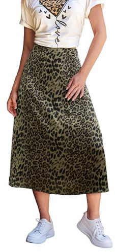 CUPSHE Jupes pour femme Imprimé léopard Taille élastique Jupe Midi Décontractée Vacances, Vert, XL