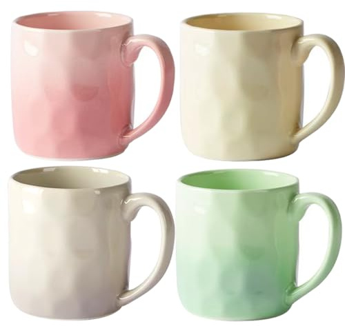 Pykrudo Set di 4 tazze in ceramica da 350 ml, per caffè, tè e vin brulé, espresso, grigio, rosa, verde, giallo