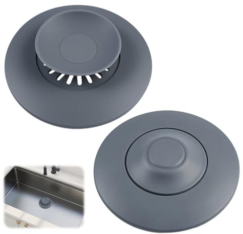 2 Piezas Tapon Bañera Silicona, Tapon Fregadero Cocina Silicona, Tapón Universal de Siliconas para Bañera, con Filtro De Comida y Pelo, para Lavabos, Fregaderos y Bañeras (Gris, 11cm)