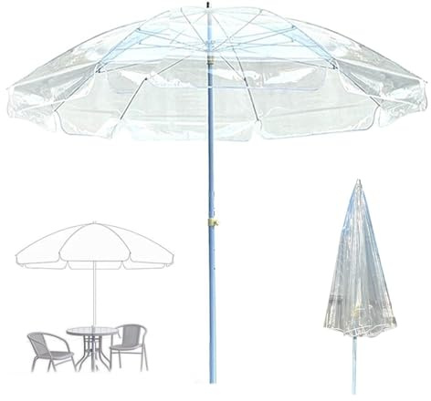 IMUNKT Parasol De Jardin Transparent 240cm Parapluie De Mariage, Hauteur Réglable, Parasol Transparent Pour Marché Table Terrasse Extérieur
