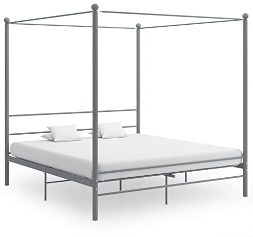 Ordellia Himmelssäng, grå metall, 200 x 200 cm, robust sängram för sovrum, pulverlackering, modern design, hög sömnkomfort