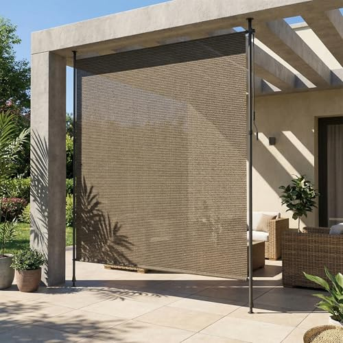 LIFERUN Tenda Verticale HDPE 200×310 cm Marrone, Tenda a Pinza Estensibile, Senza Forare, Privacy, Protezione Solare UV, Antivento, Resistente Alle Intemperie - per Balcone, Giardino, Terrazza