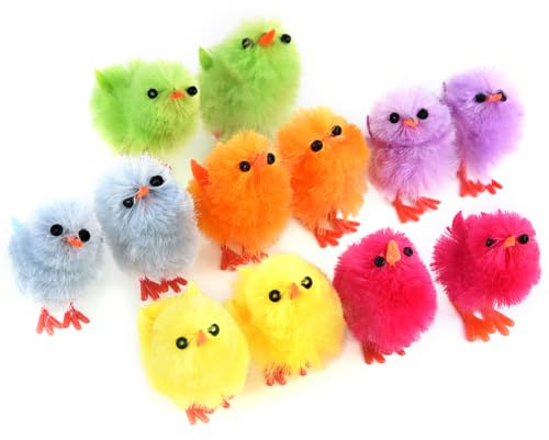 TUPARKA 12Pcs Mini pollitos de Pascua Colores vibrantes Polluelos de chenilla de Pascua Lindos pollitos de Pascua para la fiesta de Pascua, decoración del capó del huevo de Pascua