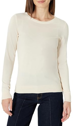 Amazon Essentials Damen Leichter, Langärmeliger Pullover Mit Rundhalsausschnitt (Erhältlich in Übergröße), Blasser Pfirsich, M