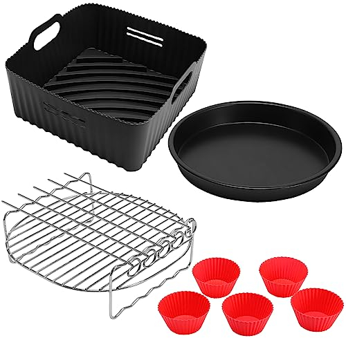 Heißluftfritteuse Zubehör 21cm, Airfryer Zubehör Kompatibel für Philips Airfryer XL 6,2L, COSORI 5,5L 4,7L, Cecotec 6L Airfryer Silikonform Pot, Wiederverwendbar Air Fryer Accessories- 4 stk