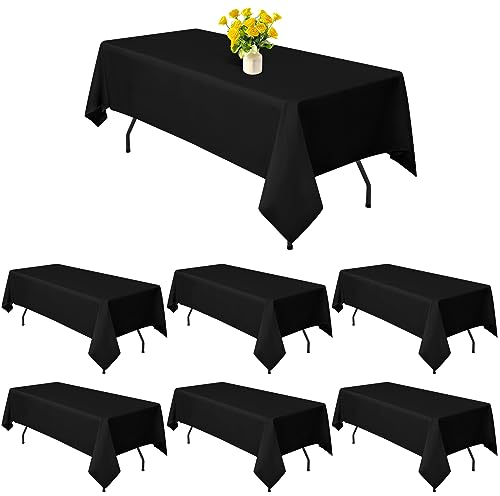 6er-Pack Schwarze Tischdecken, 153 x 320 cm, Tischdecken aus Polyestergewebe für 2,4 m große rechteckige Tische, Flecken- und knitterfrei, waschbare Tischdecke für Hochzeit,Geburtstag,Party,Halloween
