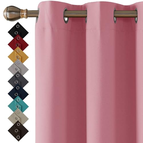 Pink Blackout Curtains for Bedroom Windows 90 x 108 Drop Inch, 2 Panels | Thermal Insulated Energy Saving Black Out Ring Top Eyelet Curtains & Drapes for Living Room Windows