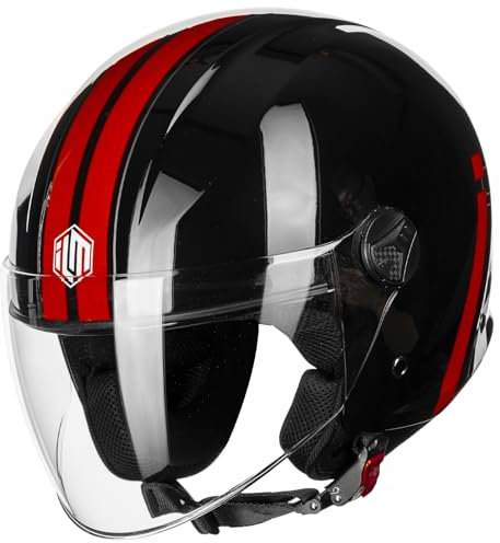 ILM Motorradhelm Retro Herren Damen Jethelm ECE2206 Modell WT506,Schwarz Rot,M