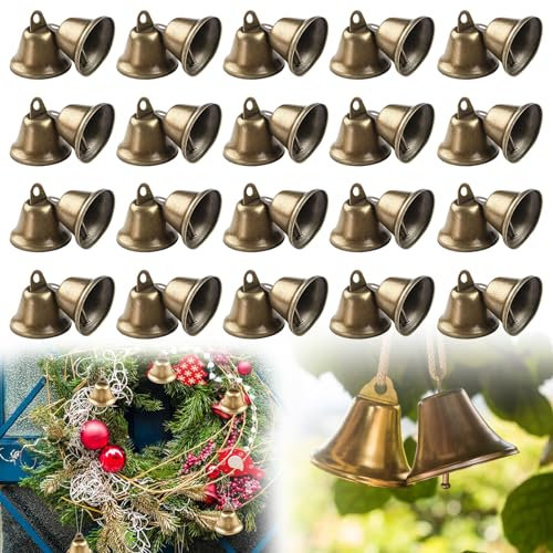Sporgo 40 Stück Glöckchen zum Basteln: Vintage Bronze Glöckchen Kleine Glöckchen, Weihnachtsglocken Deko Glocke Wind Glockenspiel, Kleine Glocken für Weihnachten, Hochzeitsdekoration (38x35mm)