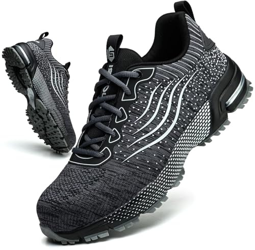Scarpe Antinfortunistiche Uomo Scarpe da Lavoro Donna Leggere con Punta in Acciaio Traspiranti Scarpe Sicurezza Comode Antiscivolo Sneaker Industriali Grigio 43