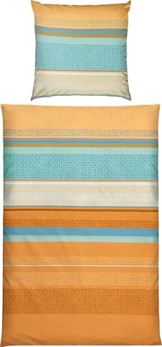 Erwin Müller Bettwäsche Single-Jersey mit Streifen apricot Größe 80x80 cm / 135x200 cm - temperaturausgleichend, bügelfrei, mit Reißverschluss