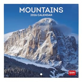 Legami - Calendario de Pared 2026, Mountains, Pequeño calendario de Pared, Planificador de 12 Meses y un Año, en 6 Idiomas, Espacio para Notas, Signos del zodiaco, Fiestas Internacionales, 18 x 18 cm