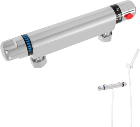 Duschthermostat, Duscharmatur mit Thermostat, Ventil G1/2 Auslass, Links Heiss, Rechts Kalt, Duschthermostat mit 38 °C Sicherheitstaste, Konstante Temperaturregelung Für Badezimmer, Silber