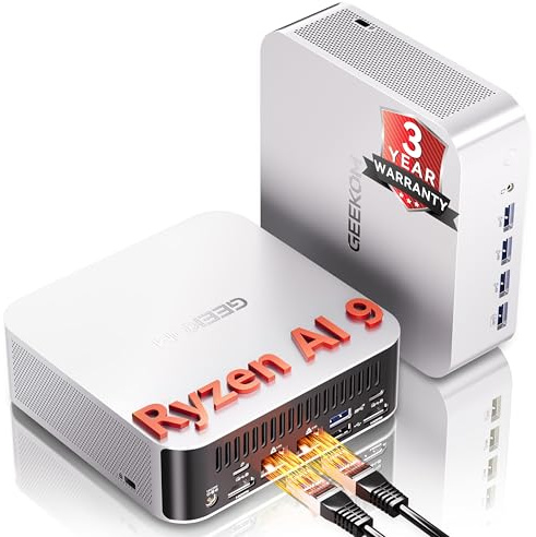 GEEKOM A9 Max 2026 Mini PC, AMD Ryzen AI 9 HX 370, DDR5 32GB RAM+2TB SSD | 2026 Unleash AI Power, Radeon 890M Graphics, 4K@120Hz Quad Display/Dual USB4 /8×USB for Gaming/Graphic Design/Business/School