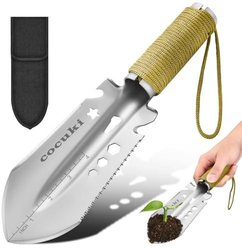 CoCuKi Mini Gartenschaufel Titanbeschichtet, 9 in 1 Tragbar Ultraleichte Kleine Campingschaufeln mit Tragetasche, für Gartenarbeit Camping Strandwandern und Überleben (Grauer Titan)