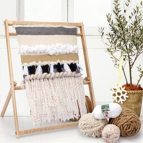 EieiKaha Weaving Loom Frame Kit DIY Wooden Weave Loom Set Toys Multi-Craft Wood Weaving Machine for Weave Wall Hangings, Blankets, Pillow Covers, Scarves, 70 x 50 cm