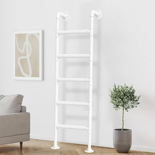 Échelle murale en métal pour lit mezzanine – 120 cm à 165 cm, idéale pour une utilisation en intérieur et en extérieur, échelle de rechange pour cave, accès d'escalade robuste, blanc (230 cm)