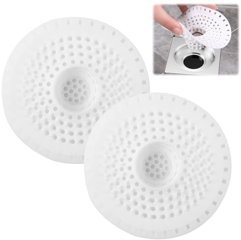 JIRVEX 2 pezzi filtro scarico doccia in silicone bianco, raccogli capelli doccia e lavandino, antiscivolo per vasca da bagno e lavello, filtro universale per evitare intasamenti in bagno e cucina