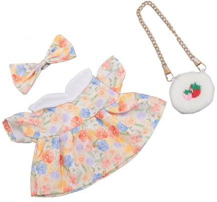 Ejoyous Plüschdockkläder Dockklänning Dockoutfit Plüschleksakskläder Platshållare Bomullstyg Casual Set Hårband Mjuk Kostym med Rosett för 20 Cm 8 Tum Stoppade Dockor (1)