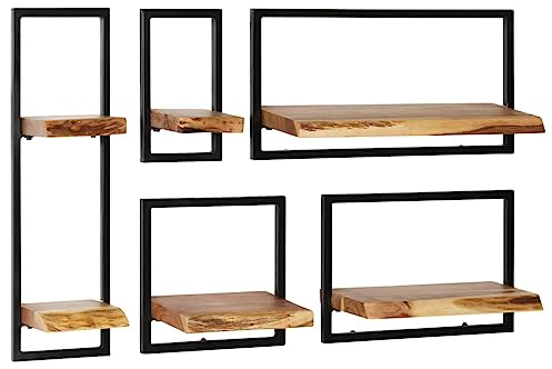 vidaXL Akazienholz Massiv Wandregal Set 5-TLG. Stahl Hängeregal Bücheregal