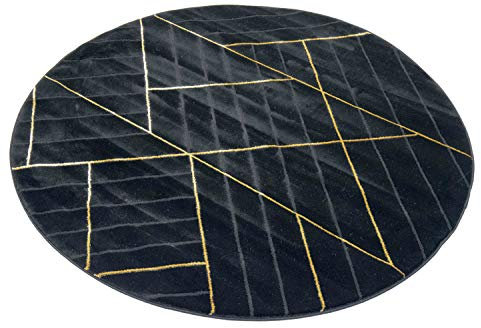 CARPETIA Teppich Wohnzimmer moderner Teppich geometrisches Muster schwarz Gold Größe 160 cm Rund