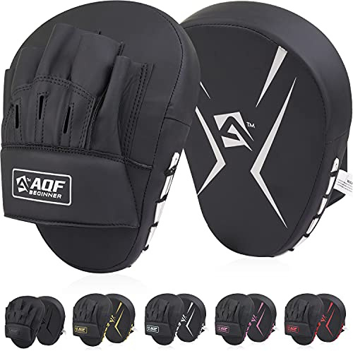 AQF Tamponi da boxe per allenamento - Colpitori Boxe Muay Thai Rex in pelle curvi Guanti da boxe per MMA, kickboxing, karate, sparring e arti marziali (Argento)