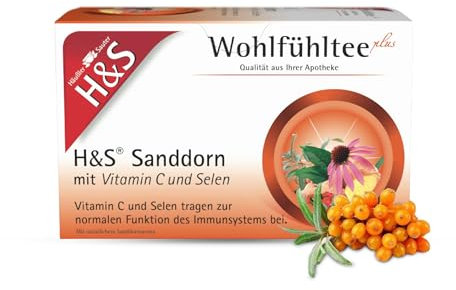 H&S Sanddorn mit Vitamin C und Selen: Früchte-Kräuter-Tee mit wertvollen Zusatzstoffen, 20 x 2,5 g