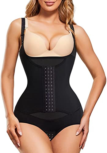 KUMAYES Shapewear Damen Bauchweg Fajas Colombianas Body Shaper Taillenformer Figurformender Shaping Bodysuit (M, Schwarz)
