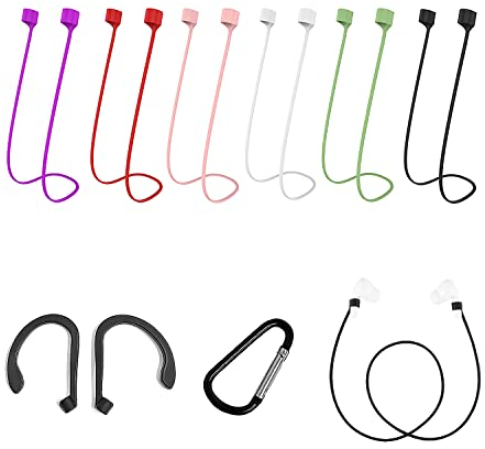 6pcs 55cm Ohrhörerkabel und 1pair Ohrhaken und 1-Pair Schwarze oder weiße Ohrhörerschnalle, Bluetooth Anti-verlorene Ohrhörerkabel, weiche Silikon Sport drahtlose Ohrhörer Anti-verlorene Schnu