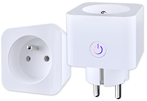 Alexa Prise Connectée WiFi (FR) 16A 3680W Mesure de Consommation Électrique ANTELA Prise Intelligente compatible avec Google Home, APP Contrôle, Horaires/Minuterie, 2PCs