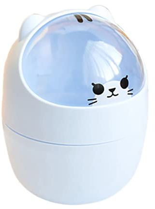 Verve Jelly Mini Desktop Trash Bin, Small Garbage Can Bear Shaped Trash Can Portable Table Waste Bucket Cute Dustbin for Home Office, Blue, 11 * 15.5 cm, 4L