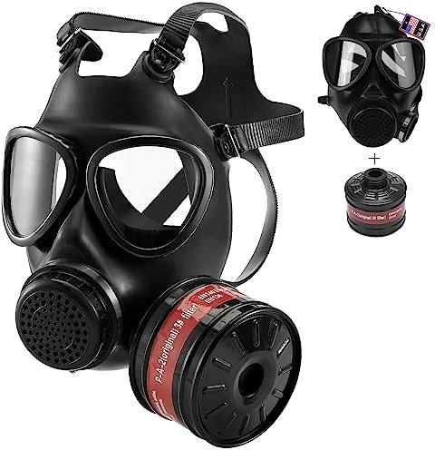 RANKSING Masque respiratoire visage intégral réutilisable à gaz avec filtre à charbon actif P-A-2 40 mm Bidon en caoutchouc noir Masque russe pour usage domestique industriel et survie