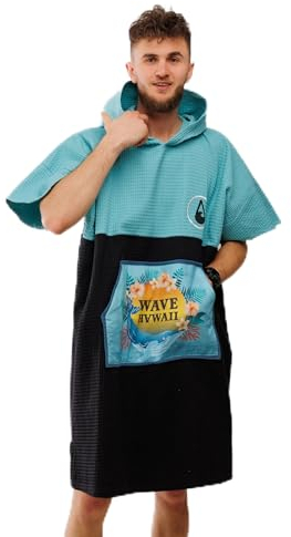 WAVE HAWAII Bade-Poncho Damen & Herren Pahoa, Größe S/M, 155-185cm, 100% Baumwolle Surf-Poncho Erwachsene, Travel- Handtuch mit hoher Wasserabsorption, Umziehhilfe Strand Erwachsene