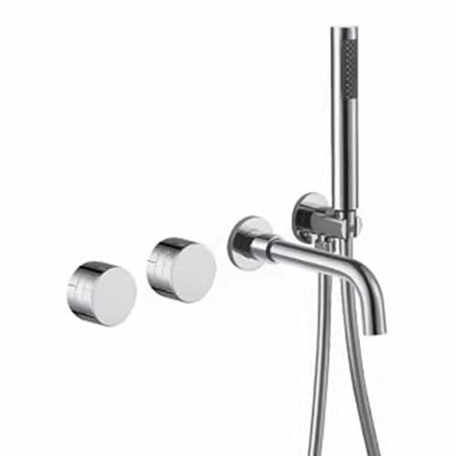 BiaoTeng Concealed Bath Mixer Tap Wall Mounted 2 Functions Hot and Cold Brass Split type Mixer Bath Tap with Handheld Shower Chrome