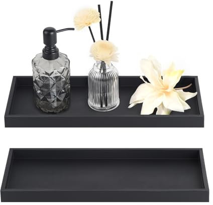 EXELCO 2er Vassoio Portaoggetti Bagno Nero 30cm - Silicone Rettangolare per Toeletta, Gioielli, Cosmetici, Profumo - Decorazioni Bagno Piccolo